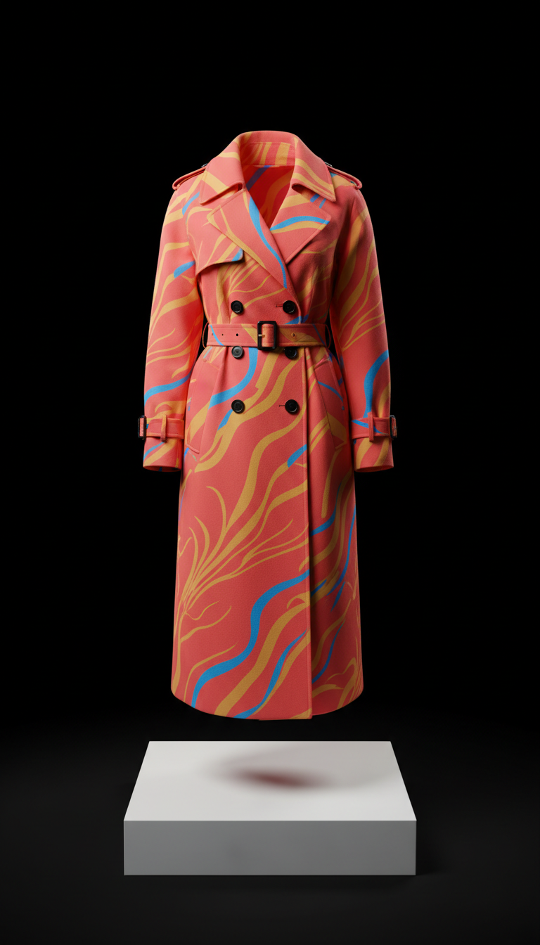 Hot Coral Graphic Trench Coat